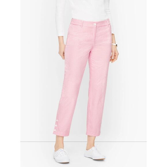 Talbots Perfect Crop Adorable Pink Gingham Pants with Button Detail (W6) - Picture 3 of 6